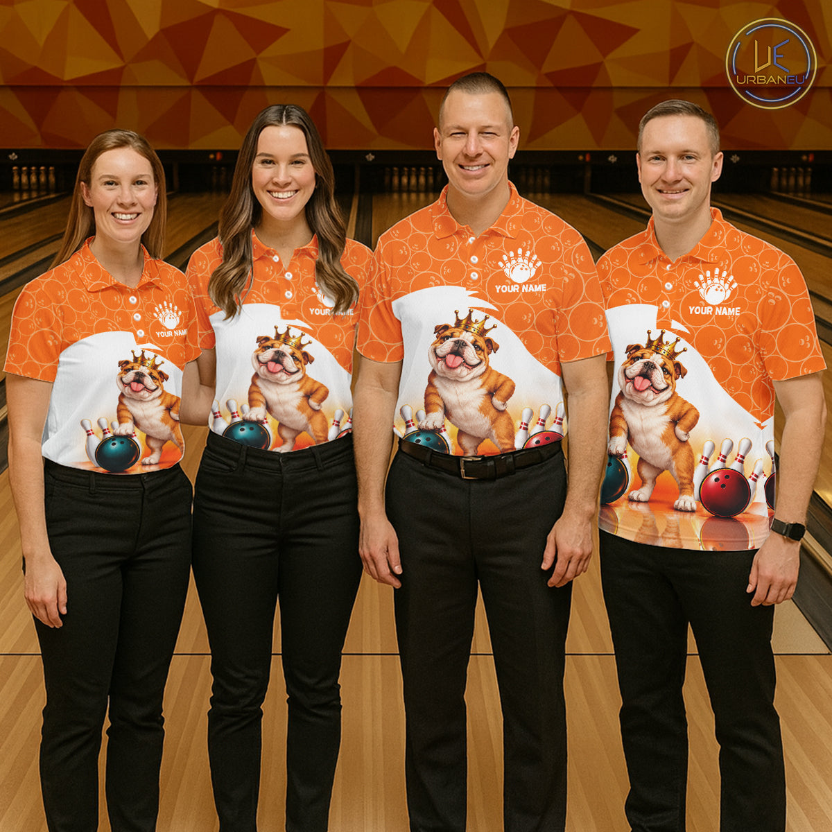 Custom Funny Bull Dog Orange Bowling Jersey For Men Bowling Polo & 1/4 Zip Bowling Team Shirts NBT1153