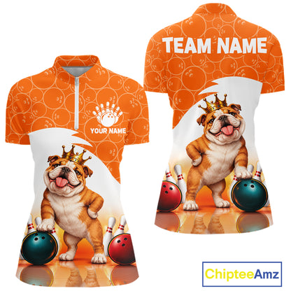 Custom Funny Bull Dog Orange Bowling Jersey For Women Bowling Polo & 1/4 Zip Bowling Team Shirts NBT1153