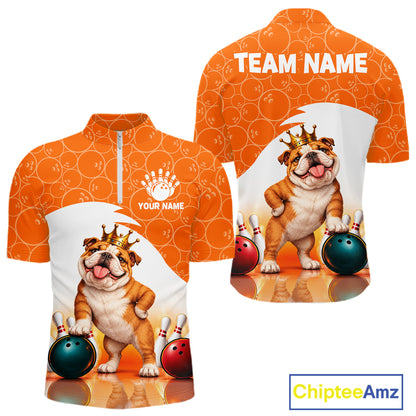 Custom Funny Bull Dog Orange Bowling Jersey For Men Bowling Polo & 1/4 Zip Bowling Team Shirts NBT1153