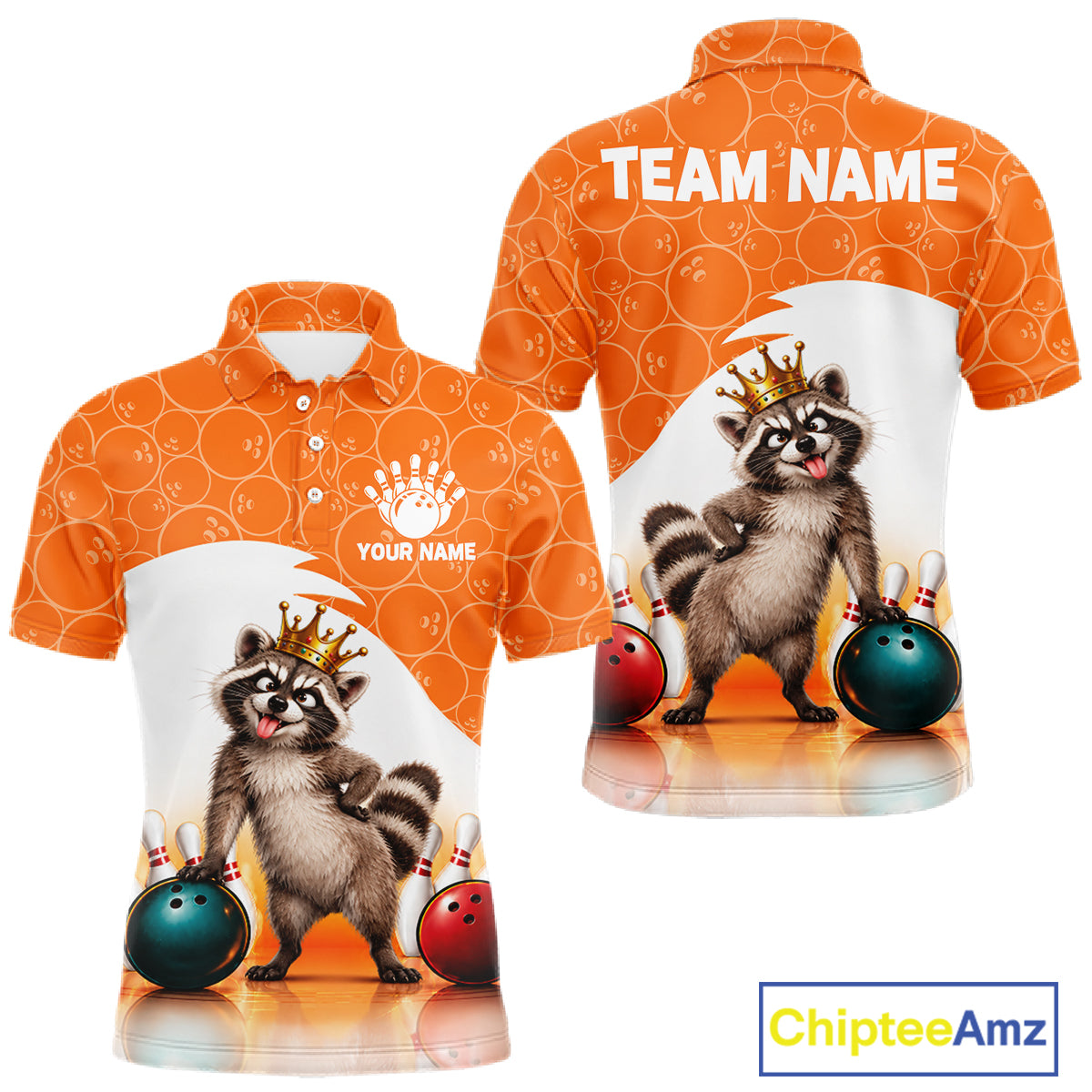 Custom Funny Raccoon Orange Bowling Jersey For Men Bowling Polo & 1/4 Zip Bowling Team Shirts NBT1155