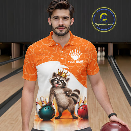Custom Funny Raccoon Orange Bowling Jersey For Men Bowling Polo & 1/4 Zip Bowling Team Shirts NBT1155