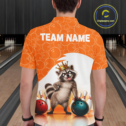 Custom Funny Raccoon Orange Bowling Jersey For Men Bowling Polo & 1/4 Zip Bowling Team Shirts NBT1155