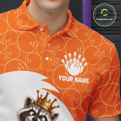 Custom Funny Raccoon Orange Bowling Jersey For Men Bowling Polo & 1/4 Zip Bowling Team Shirts NBT1155