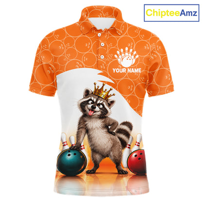 Custom Funny Raccoon Orange Bowling Jersey For Men Bowling Polo & 1/4 Zip Bowling Team Shirts NBT1155