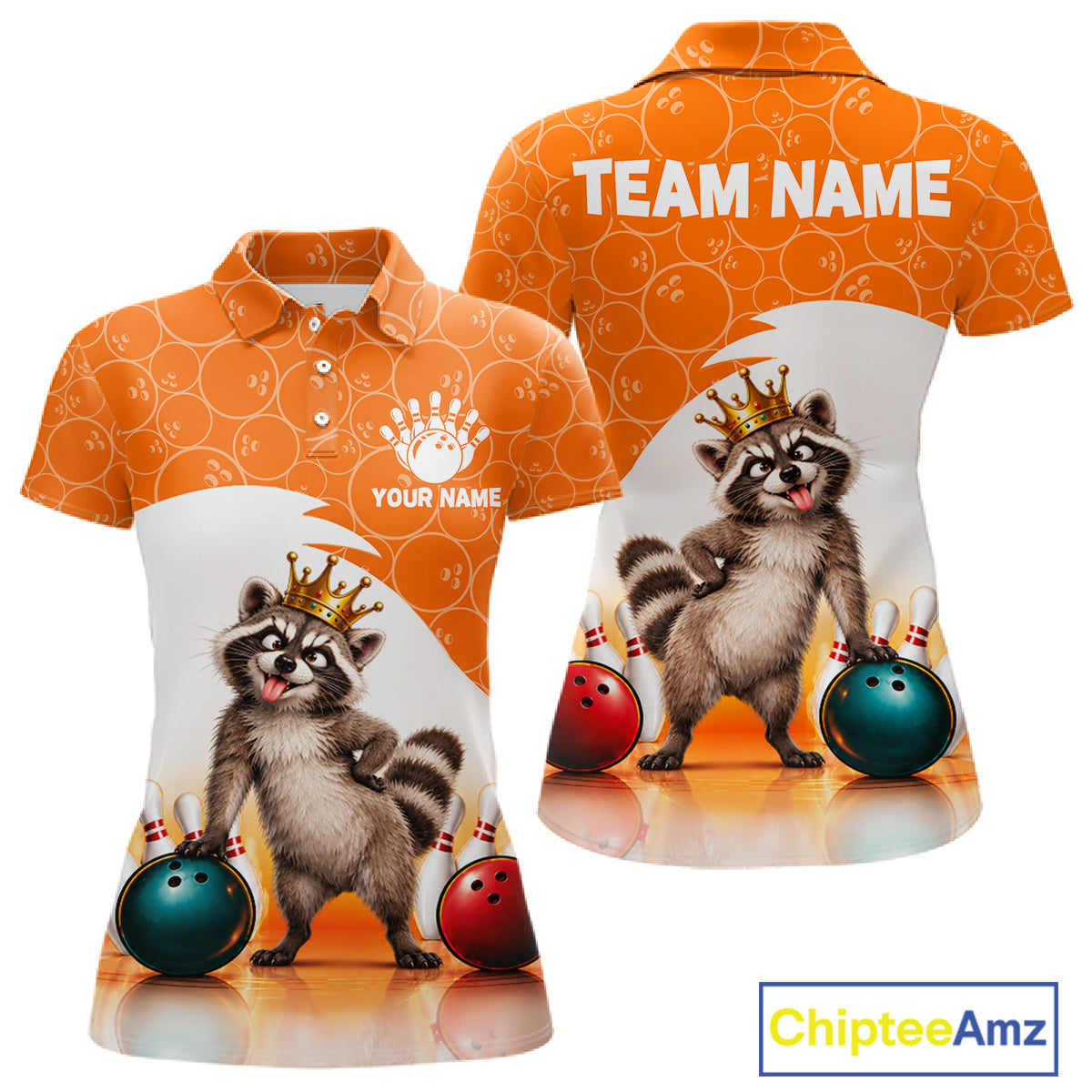 Custom Funny Raccoon Orange Bowling Jersey For Women Bowling Polo & 1/4 Zip Bowling Team Shirts NBT1155