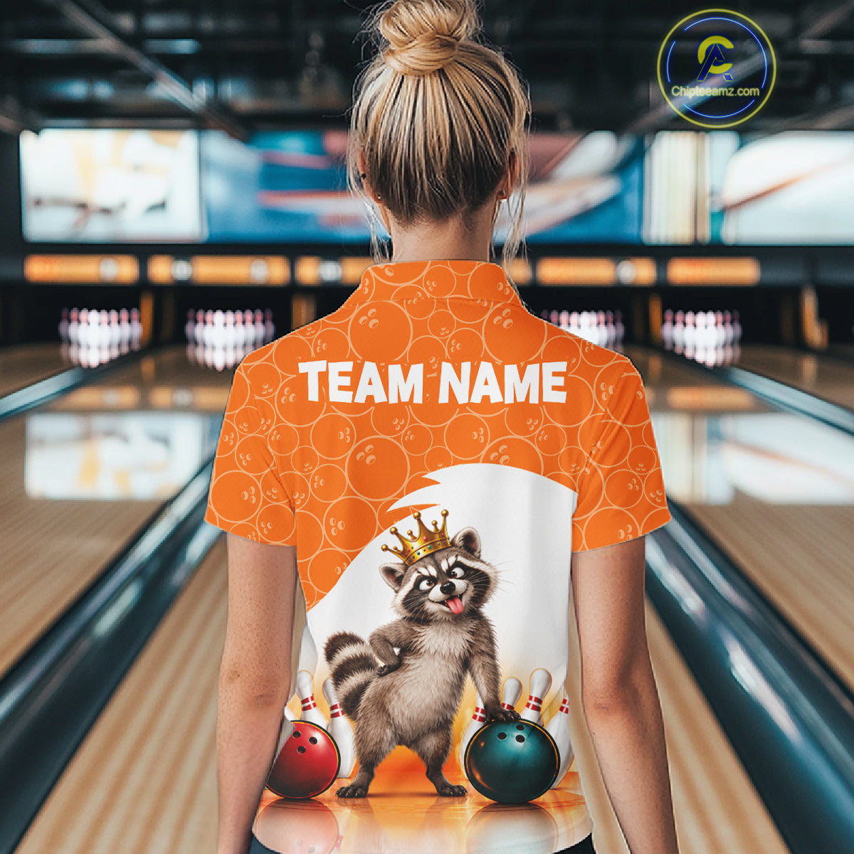 Custom Funny Raccoon Orange Bowling Jersey For Women Bowling Polo & 1/4 Zip Bowling Team Shirts NBT1155