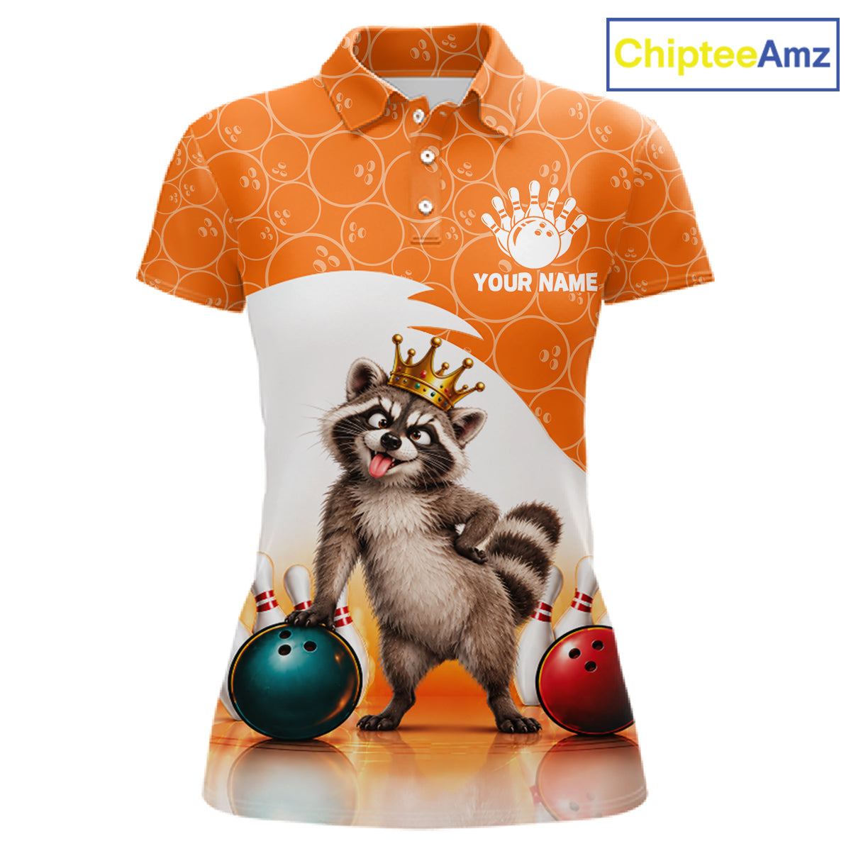 Custom Funny Raccoon Orange Bowling Jersey For Women Bowling Polo & 1/4 Zip Bowling Team Shirts NBT1155