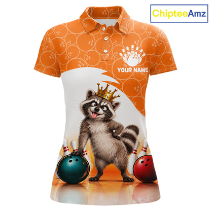 Custom Funny Raccoon Orange Bowling Jersey For Women Bowling Polo & 1/4 Zip Bowling Team Shirts NBT1155