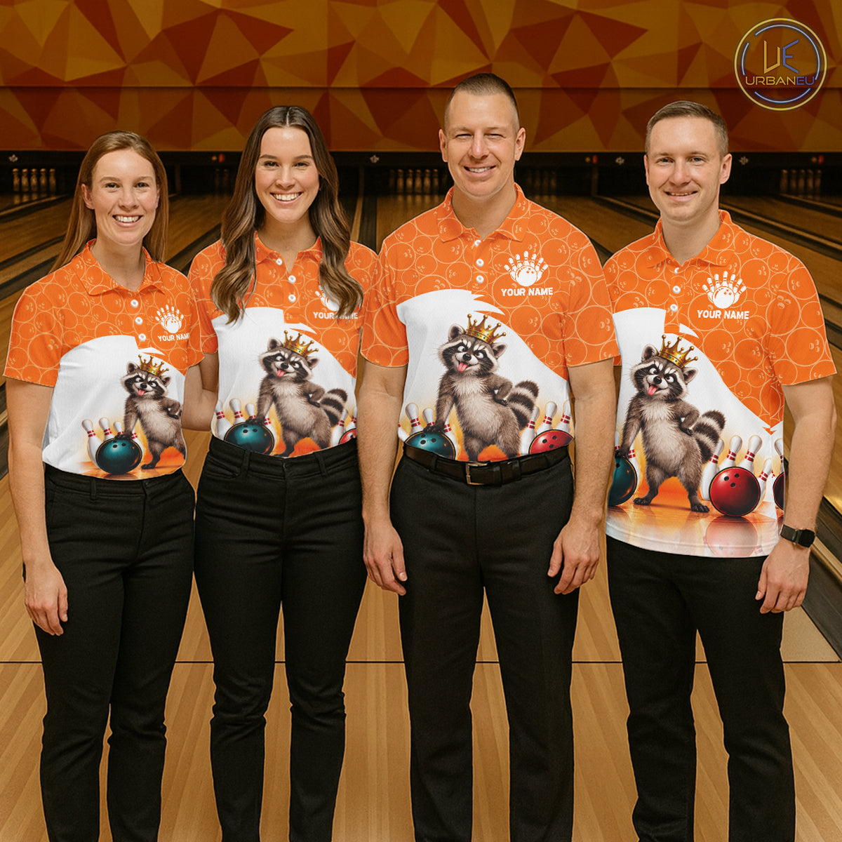 Custom Funny Raccoon Orange Bowling Jersey For Men Bowling Polo & 1/4 Zip Bowling Team Shirts NBT1155