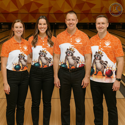 Custom Funny Raccoon Orange Bowling Jersey For Men Bowling Polo & 1/4 Zip Bowling Team Shirts NBT1155