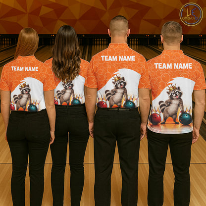 Custom Funny Raccoon Orange Bowling Jersey For Men Bowling Polo & 1/4 Zip Bowling Team Shirts NBT1155