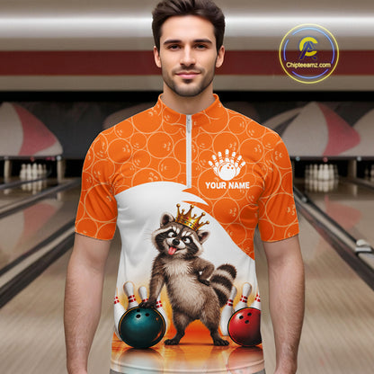 Custom Funny Raccoon Orange Bowling Jersey For Men Bowling Polo & 1/4 Zip Bowling Team Shirts NBT1155