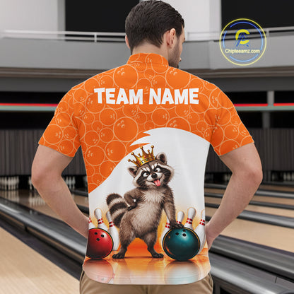 Custom Funny Raccoon Orange Bowling Jersey For Men Bowling Polo & 1/4 Zip Bowling Team Shirts NBT1155