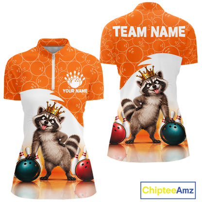 Custom Funny Raccoon Orange Bowling Jersey For Women Bowling Polo & 1/4 Zip Bowling Team Shirts NBT1155