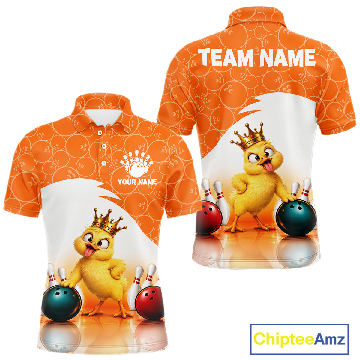 Custom Funny Chick Orange Bowling Jersey For Men Bowling Polo & 1/4 Zip Bowling Team Shirts NBT1156