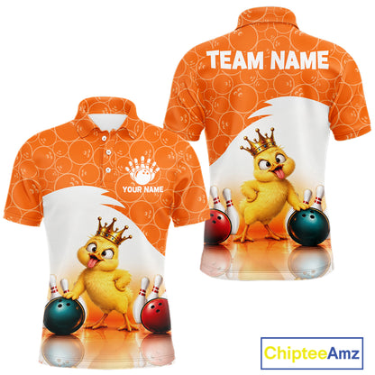 Custom Funny Chick Orange Bowling Jersey For Men Bowling Polo & 1/4 Zip Bowling Team Shirts NBT1156
