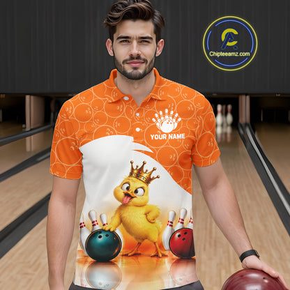 Custom Funny Chick Orange Bowling Jersey For Men Bowling Polo & 1/4 Zip Bowling Team Shirts NBT1156