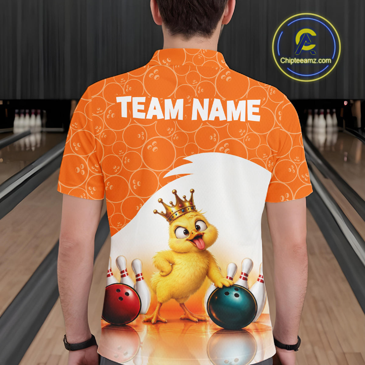 Custom Funny Chick Orange Bowling Jersey For Men Bowling Polo & 1/4 Zip Bowling Team Shirts NBT1156