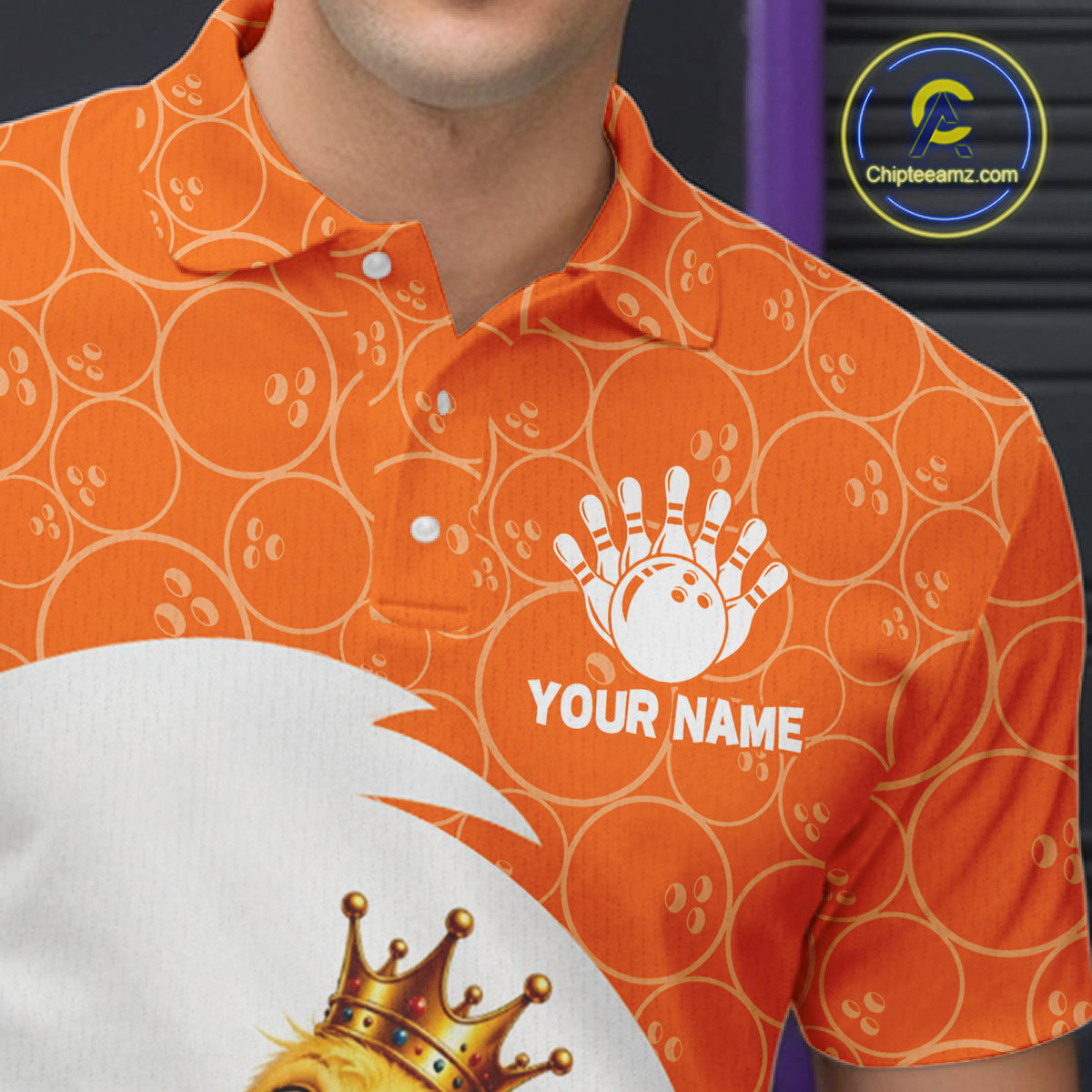Custom Funny Chick Orange Bowling Jersey For Men Bowling Polo & 1/4 Zip Bowling Team Shirts NBT1156