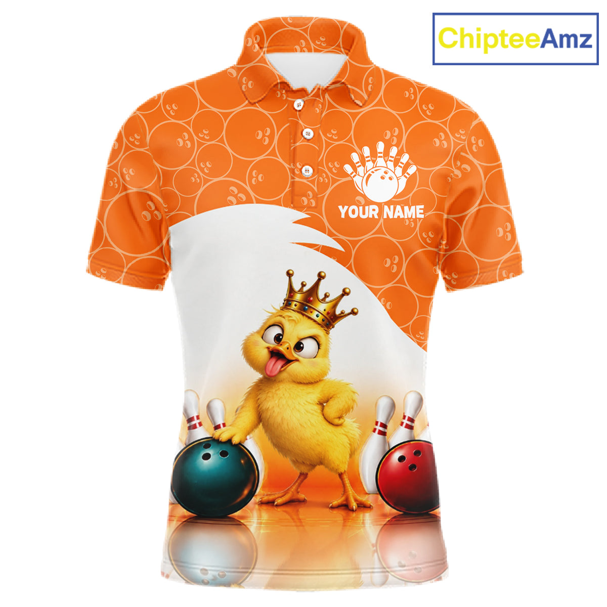 Custom Funny Chick Orange Bowling Jersey For Men Bowling Polo & 1/4 Zip Bowling Team Shirts NBT1156