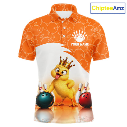 Custom Funny Chick Orange Bowling Jersey For Men Bowling Polo & 1/4 Zip Bowling Team Shirts NBT1156