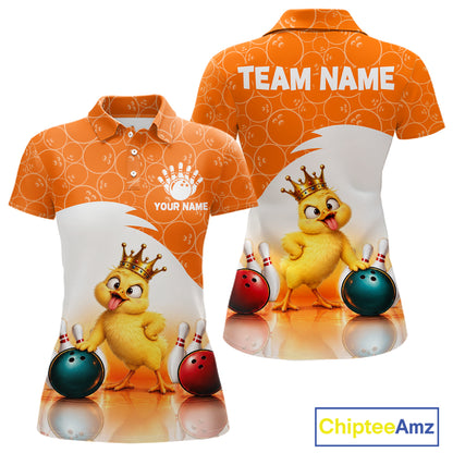 Custom Funny Chick Orange Bowling Jersey For Women Bowling Polo & 1/4 Zip Bowling Team Shirts NBT1156