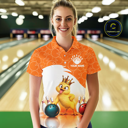 Custom Funny Chick Orange Bowling Jersey For Women Bowling Polo & 1/4 Zip Bowling Team Shirts NBT1156
