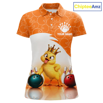 Custom Funny Chick Orange Bowling Jersey For Women Bowling Polo & 1/4 Zip Bowling Team Shirts NBT1156