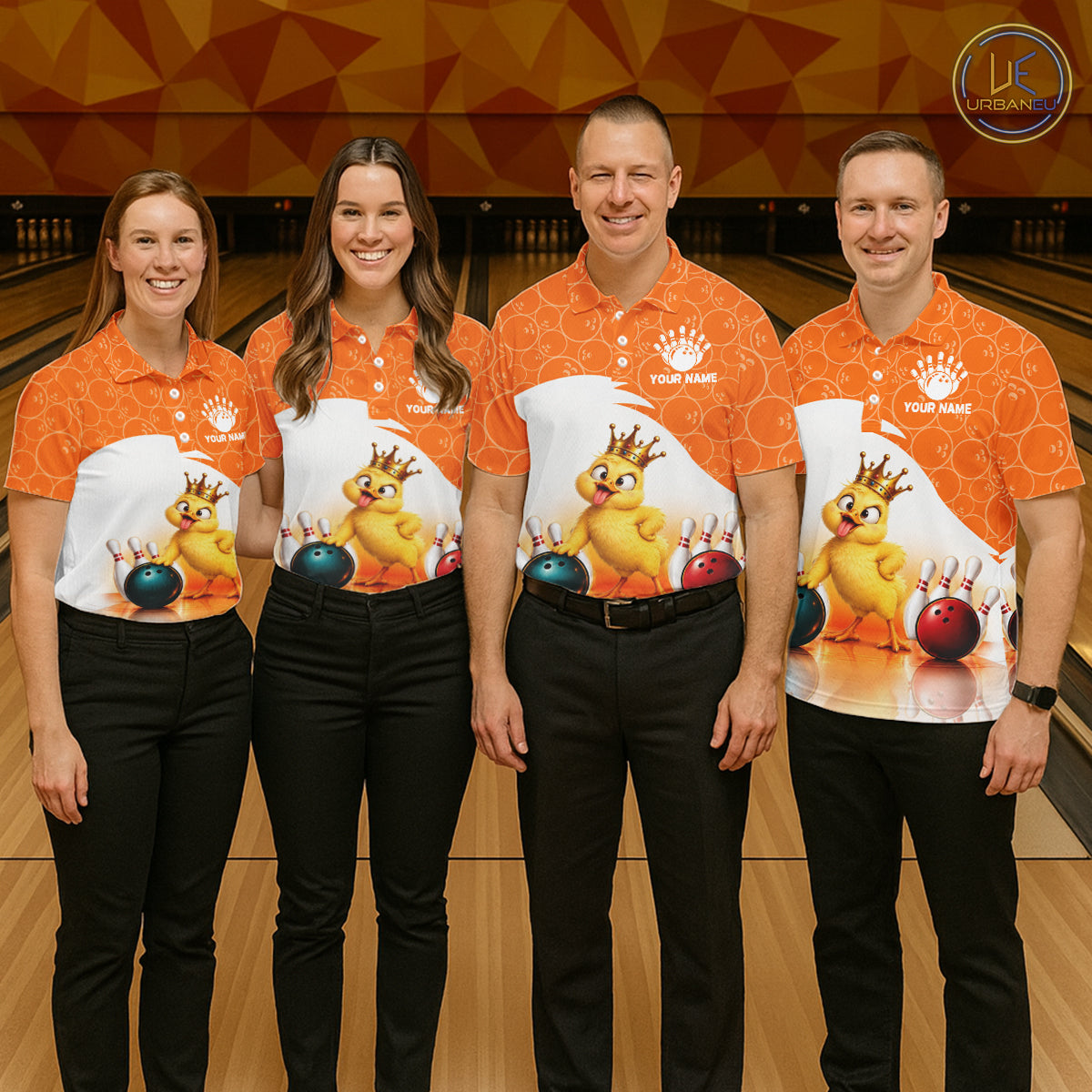 Custom Funny Chick Orange Bowling Jersey For Men Bowling Polo & 1/4 Zip Bowling Team Shirts NBT1156