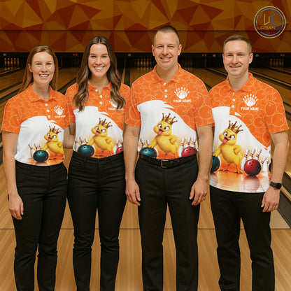 Custom Funny Chick Orange Bowling Jersey For Men Bowling Polo & 1/4 Zip Bowling Team Shirts NBT1156