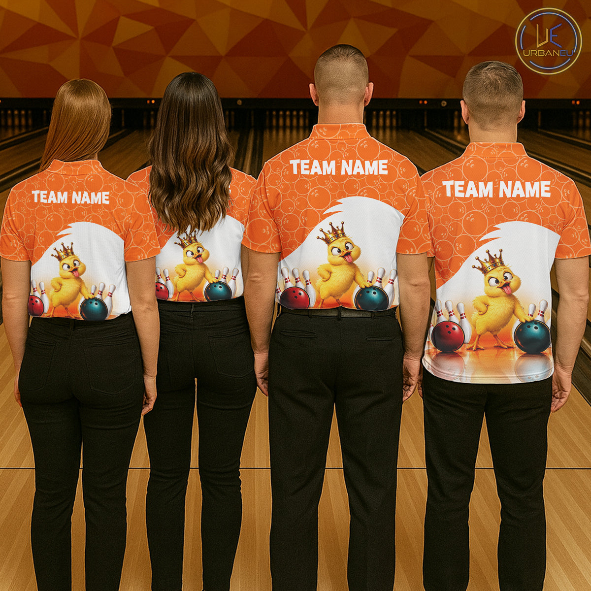Custom Funny Chick Orange Bowling Jersey For Men Bowling Polo & 1/4 Zip Bowling Team Shirts NBT1156