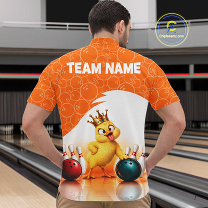 Custom Funny Chick Orange Bowling Jersey For Men Bowling Polo & 1/4 Zip Bowling Team Shirts NBT1156