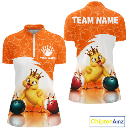 Custom Funny Chick Orange Bowling Jersey For Women Bowling Polo & 1/4 Zip Bowling Team Shirts NBT1156