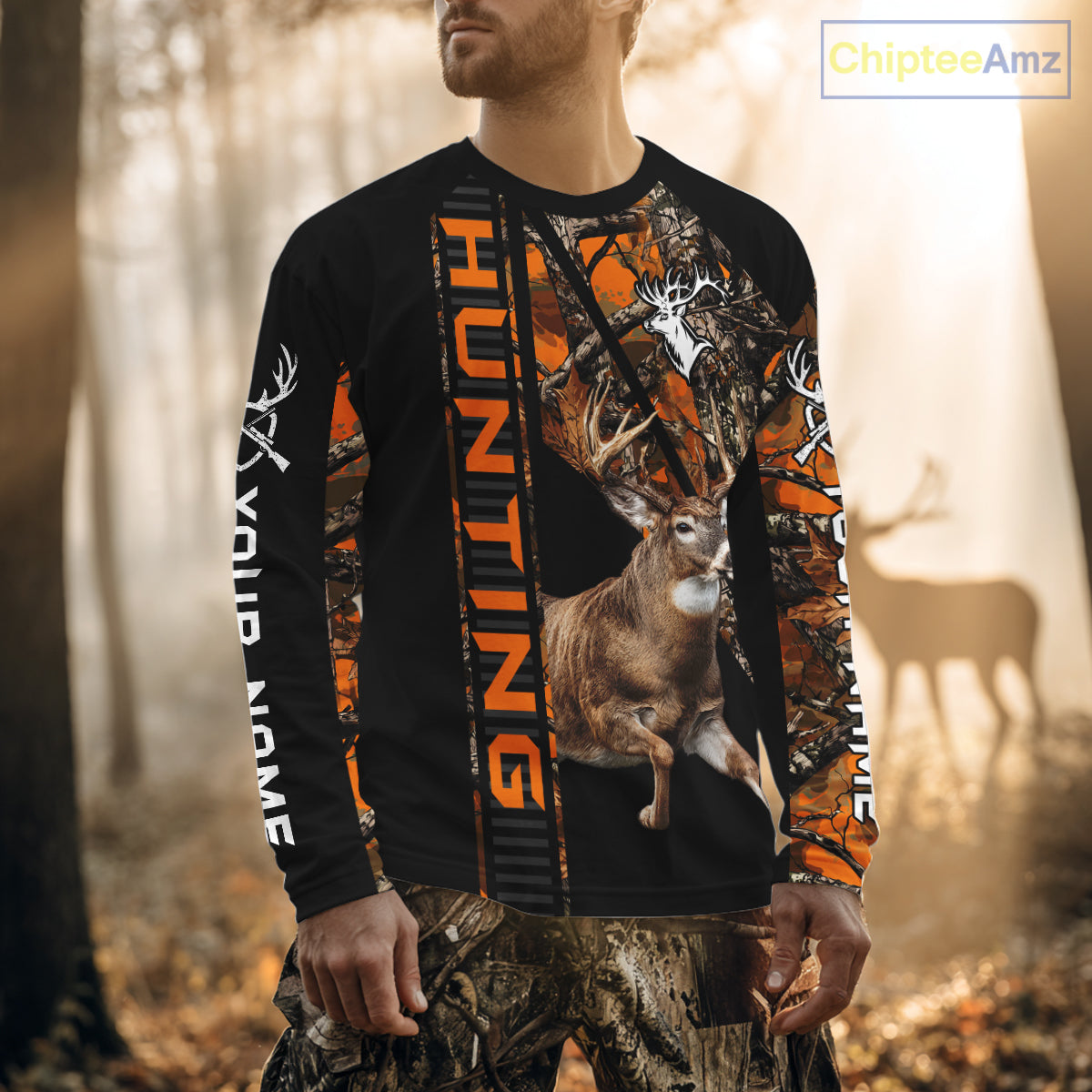 Personalized Whitetail Deer Hunting Orange Camo 3D All Over Printed Hoodie Hunting Shirt NBT316