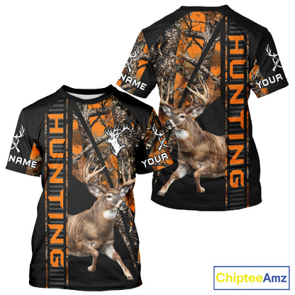 Personalized Whitetail Deer Hunting Orange Camo 3D All Over Printed Hoodie Hunting Shirt NBT316