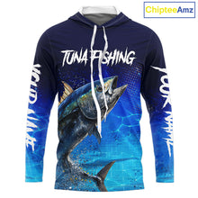 Load image into Gallery viewer, Personalized Blackfin Tuna Hooded Fishing Shirts Saltwater Deep Sea Fish NBT367