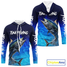 Load image into Gallery viewer, Personalized Blackfin Tuna Hooded Fishing Shirts Saltwater Deep Sea Fish NBT367