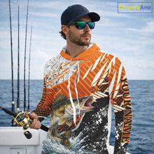Load image into Gallery viewer, Walleye Fishing Shirt Long Sleeve Hooded Orange Camo, Persionalized Walleye Fishing Jerseys NBT406