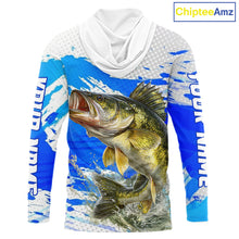 Load image into Gallery viewer, Blue Camo Walleye Fishing Shirt Long Sleeve Hooded, Walleye Fishing Jerseys NBT407