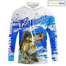 Load image into Gallery viewer, Blue Camo Walleye Fishing Shirt Long Sleeve Hooded, Walleye Fishing Jerseys NBT407