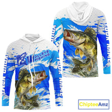 Load image into Gallery viewer, Blue Camo Walleye Fishing Shirt Long Sleeve Hooded, Walleye Fishing Jerseys NBT407