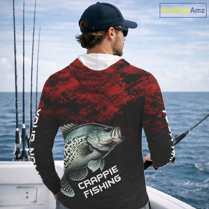 Personalized Crappie Hooded Fishing Shirts Red Camo Custom Name, Crappie Fishing Shirts NBT465