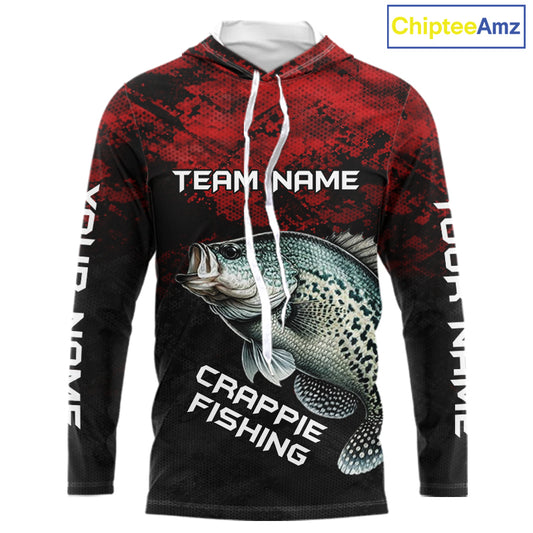 Personalized Crappie Hooded Fishing Shirts Red Camo Custom Name, Crappie Fishing Shirts NBT465