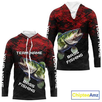 Personalized Largemouth Bass Hooded Fishing Shirts Red Camo Custom Name, Bass Fishing Shirts NBT466