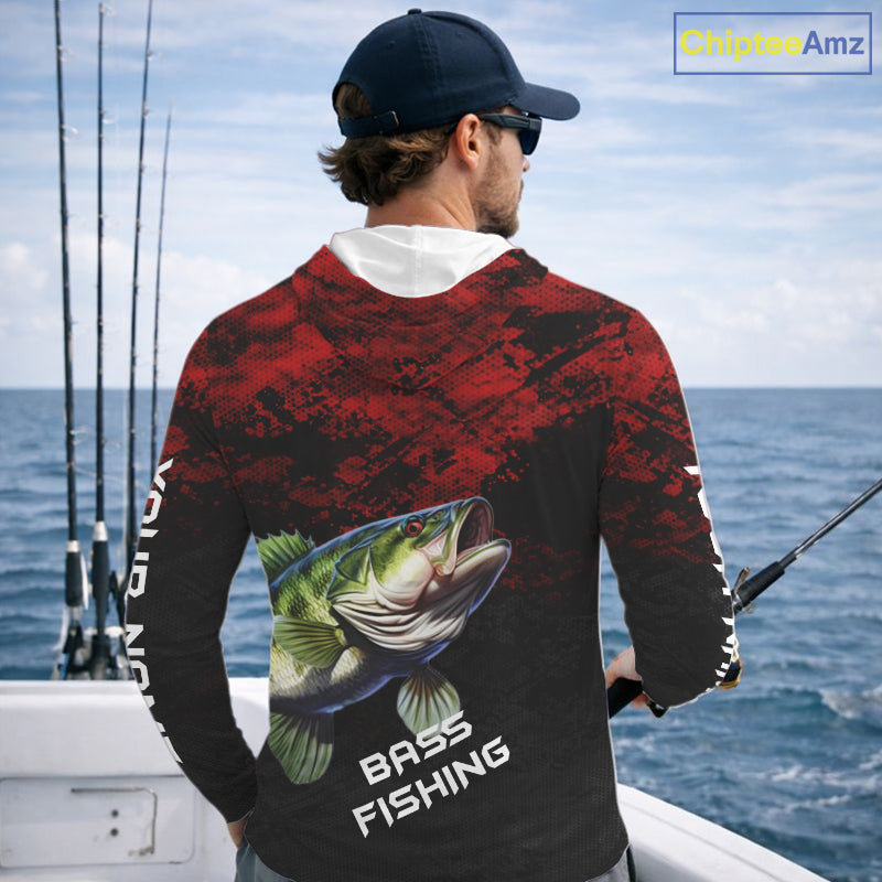 Personalized Largemouth Bass Hooded Fishing Shirts Red Camo Custom Name, Bass Fishing Shirts NBT466