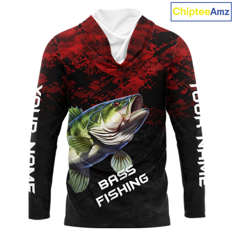 Personalized Largemouth Bass Hooded Fishing Shirts Red Camo Custom Name, Bass Fishing Shirts NBT466