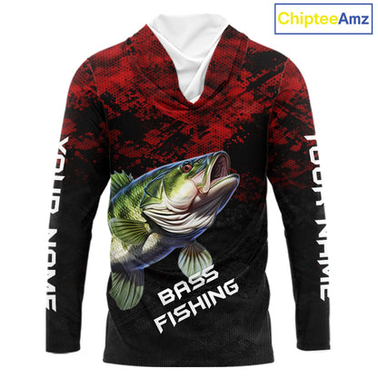 Personalized Largemouth Bass Hooded Fishing Shirts Red Camo Custom Name, Bass Fishing Shirts NBT466