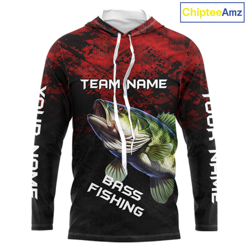 Personalized Largemouth Bass Hooded Fishing Shirts Red Camo Custom Name, Bass Fishing Shirts NBT466