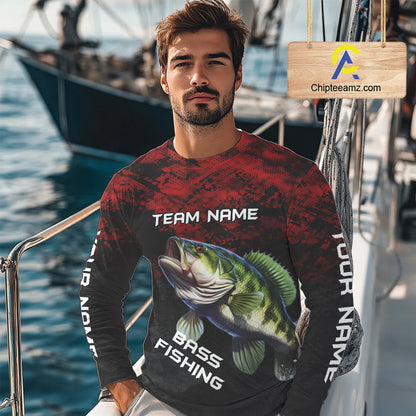 Personalized Largemouth Bass Hooded Fishing Shirts Red Camo Custom Name, Bass Fishing Shirts NBT466