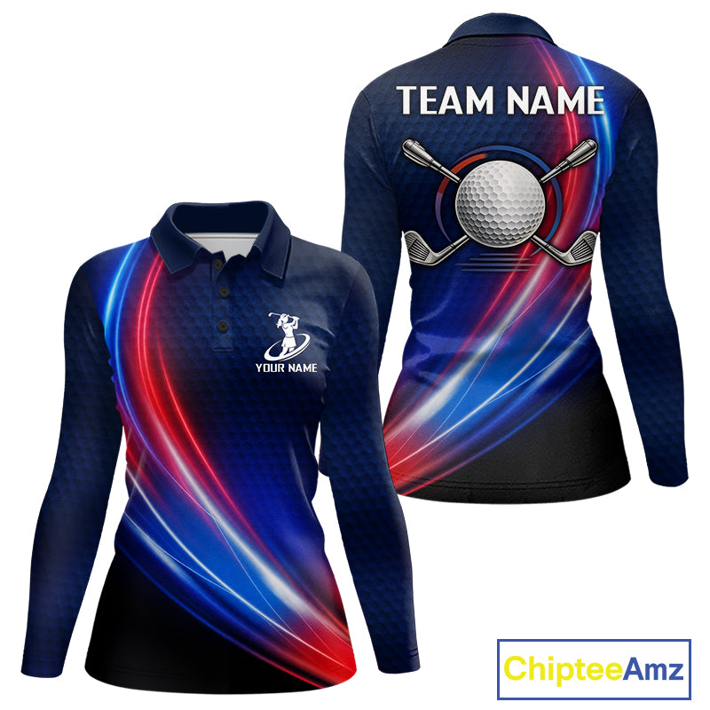 Custom Red Blue Womens Golf Polo Shirts Personalized Golf Gifts, Team Golf Shirts NBT976